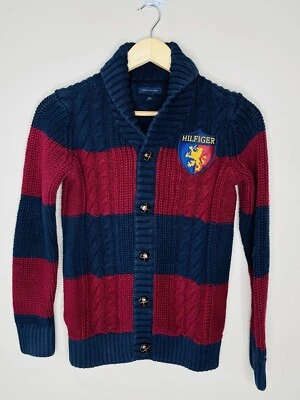 Cárdigan tejido Tommy Hilfiger vintage suéter a rayas escudo juvenil niño 12/14 grande Foto 1 de 4