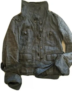 PATRIZIA PEPE 100% Linen casual summer jacket Jeans style grey-blue-green XS - Picture 1 of 7