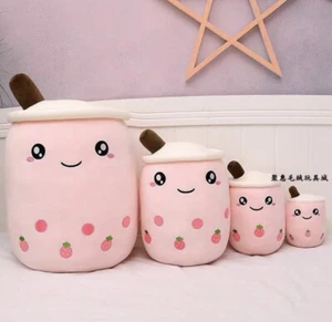 Boba Tea Cup Plush Milk Tea Strawberry 🍓Cute Stuffed Doll 9.5”/24CM+ Free Gift - Picture 1 of 4