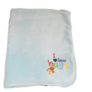 Northpoint Baby Monkey I Love Hugs Blue Lovey Security Blanket 37" X 29" - Picture 1 of 7
