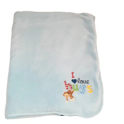 Northpoint Baby Monkey I Love Hugs 蓝色 Lovey 安全毯 37 英寸 X 29 — 第 1/4 张图片