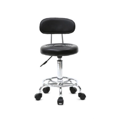 Fashion Round Bar Stool Adjustable Barber Salon Stool with Back and Line Black - Image 1 of 4