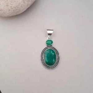 Lush Grüner Smaragd Edelstein 925 Sterling Silber Handgemachter Anhänger S-40 - Bild 1 von 5