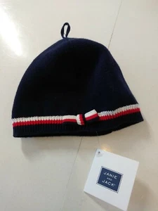 Janie And Jack Girls Infant Size 0 - 3 Months Navy Blue Red White Beanie Hat - Picture 1 of 12