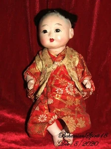 RARO ANTIGUO AÑOS 1920 JAPÓN Composición Vidrio Ojos Conjunto Original 8"" MUÑECA NIÑO - Imagen 1 de 8