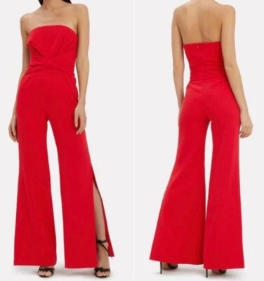 Jonathan Simkhai Red Strapless Wide Leg Crepe Jumpsuit, Size 4 - Image 1 of 4