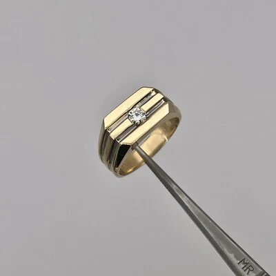 Anel masculino de ouro amarelo 14k com diamante redondo de 0,20 ct ródio preto tamanho 10 - Imagem 1 de 4