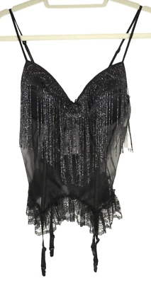 Sexy Bustier Negro Vintage Secret Treasures, Flecos Metálicos, Tanga, Talla M Foto 1 de 4