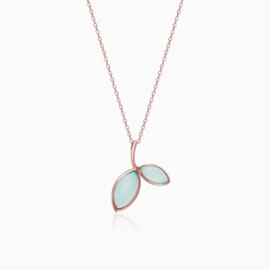 Rose Gold Plated 925 Sterling Silver Natural Chalcedony Leaf Pendant For Women - Picture 1 of 6