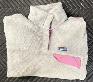 Patagonia Damen Gr. M grau/rosa Re-Tool Snap-T Fleecepullover Sweater - Bild 1 von 6