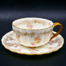 Belleek Willets Tridacana Demitasse Cup Saucer Hand Paint Floral C1880's Antique