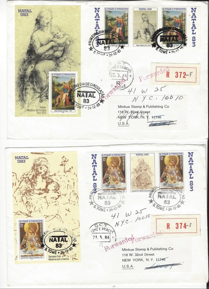 ST THOMAS AND PRINCIPE SCOTT # 707-8 + S/S  ON REGISTERED FDC - Image 1 of 1