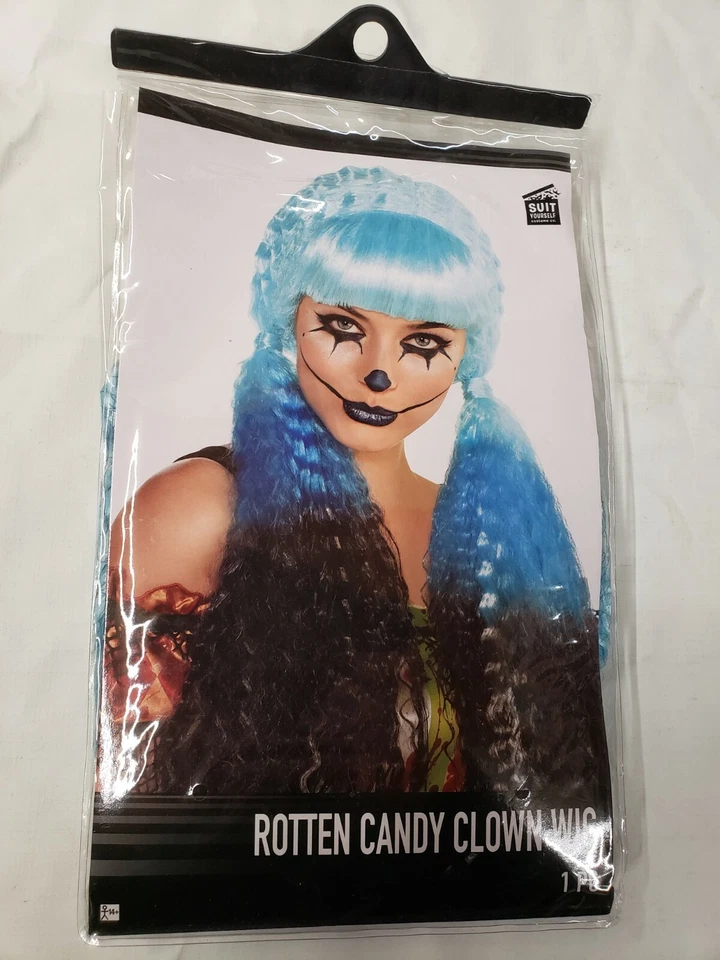 Rotten Candy Clown Costume Wig  Blue Brown Curly Cosplay Anime Harley Quinn - Image 1 of 1