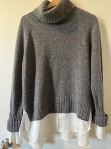 Magaschoni 100% Cashmere Gray White Silk Overlay Turtleneck Pullover Sweater L - Picture 1 of 10