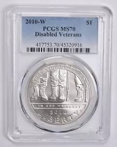 MS70 2010-W Disabled Veterans Commemorative Dollar PCGS Blue Label - Picture 1 of 5