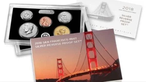 2018s US Mint Silver Reverse Proof coin set 18XC 50° Anv of San Francisco Mint - Foto 1 di 2