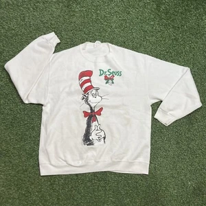Cat In the Hat Sweater Kids Large Vintage 90s Dr Seuss Cartoon Movie Pullover - Picture 1 of 12