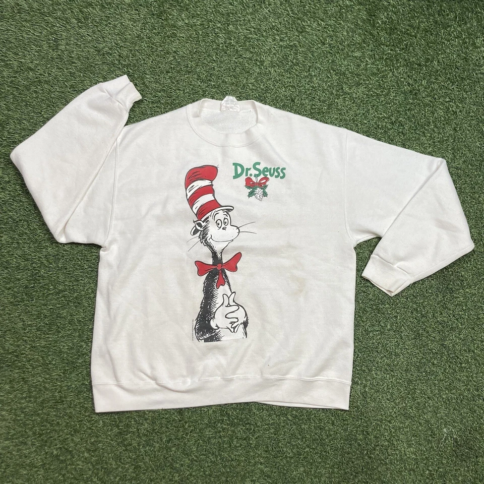 Suéter Gato en el Sombrero Niños Grande De Colección Años 90 Dr Seuss Dibujos Animados Película Pullover Foto 1 de 4
