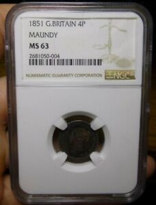 GREAT BRITAIN 1851 FOUR PENCE 4P MAUNDY NGC MS63