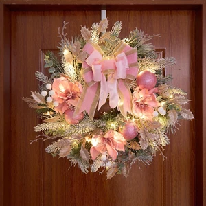 22Inch Christmas Pink Wreath for Front Door with 30 LED Lights,Elegant Pink Magn - Picture 1 of 7