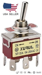 INTERRUTTORE ON-ON DPDT PESANTE 20A 125V, 15A 250V TERMINALI SPADE (22A) - Foto 1 di 1