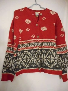 Eddie Bauer Red / Grey / cream Wool Cardigan Sweater Size S - Picture 1 of 5