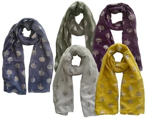 Women Scarf Celebrity Silver Foil Mulberry Tree Print Designer Cotton Shawl Long - Picture 1 of 11