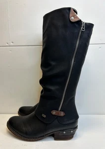 Rieker schwarze Damen-Kniestiefel warm gefüttert Lammfellimitat Reißverschluss UK-Größe 8 - Bild 1 von 13