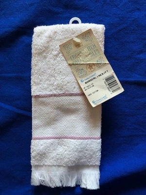 CHARLES CRAFT COUNTED CROSS STITCH 14 COUNT White with pink FINGERTIP TOWEL - Image 1 of 3