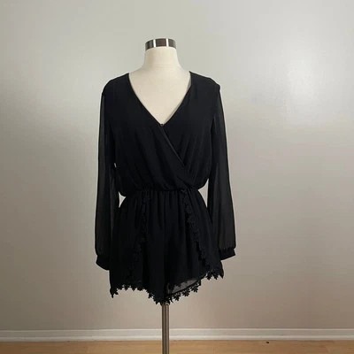 ASTR • Sheer Sleeve Romper Lace Trim Women's Large L - Image 1 of 4