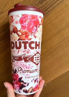 Dutch Bros Coffee Tumbler 18 oz Premium Quality Pass the Good Vibes Floral Pink - Image 1 of 4