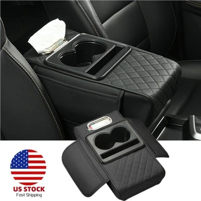 Car Armrest Cushion Center Console Cover with Phone & Cup Holder Tissue Box Slot - Image 1 of 4