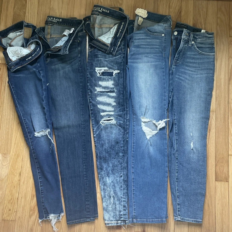 Lote 5 Jeans Para Mujer: 3 American Eagle Lucky Brand altar'd state Talla 2/4/5/6, 2C19 Foto 1 de 4