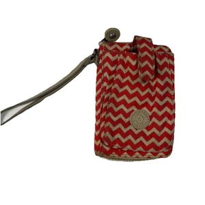 Kipling Pattie Portafoglio Bifold Polso Rosso Bianco Ondulato Righe Zip Intorno - Foto 1 di 7
