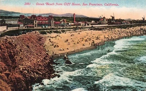 SAN FRANCISCO CA OCEAN BEACH FROM CLIFF HOUSE 1913 VINTAGE POSTCARD 072125 U - Picture 1 of 2