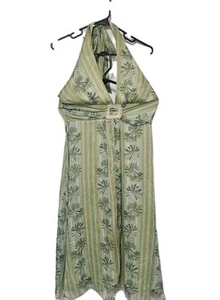 APNY Halter Dress Size 6 Green Metallic Floral Fairycore Boho Lined Zip Back EUC - Picture 1 of 8