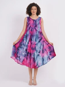 Para mujeres Tie Dye Cuello Redondo Sin Mangas Paraguas Verano Playa Vestido Lote Surtido - Imagen 1 de 10