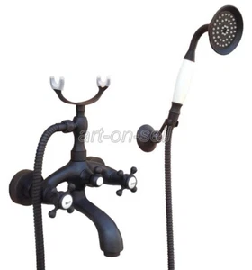 Wall Mount Oil Rubbed Bronze Clawfoot Bathtub Faucet Filler Mixer w/ Hand Shower - Picture 1 of 5