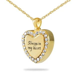Always In My Heart Gold/Stainless Steel Funeral Cremation Urn Pendant w/Necklace - Picture 1 of 1