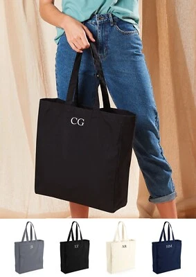 Personalised Initial Small Monogram Canvas Cotton Shopper Tote Bag, Shopping Bag - Image 1 of 4