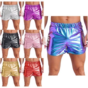 Herren Metallic glänzend Shorts elastische Taille Seitentaschen Slim Fit Hose Bodybuilding - Bild 1 von 58