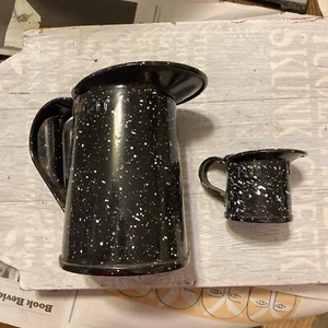 Lot of 2 Enamel Black Spatterware U.S. Navy Metal Pitchers WW2 Vintage Military - Picture 1 of 6