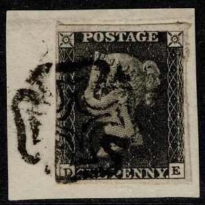 1840 1d Grey-Black Pl 6 DE 4m on Piece Manchester Fishtail MX VFU Cat. £900.00 - Picture 1 of 1