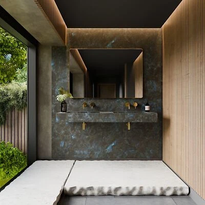 Doppel Waschbecken Waschtisch Marmoroptik Schwarz - Handgefertigt - Bild 1 von 2