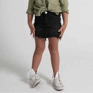 NEW! One Teaspoon Mini Stretch High Waist Denim Skirt Punk Black Girl's 7 8 - Picture 1 of 3