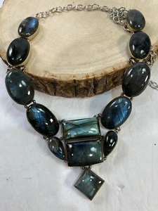 Fiery Labradorite Gemstone Sterling Silver Statement Necklace 18" Jewelry 144 Gr - Picture 1 of 16