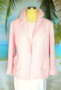 Sehr Schöne Boucle Blazer, Jacke rosa-weiß kariert , Chanel-Optik, Gr:46, Top! - Bild 1 von 5
