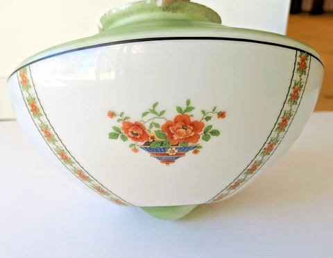Vintage Round Green Orange Rose Art Deco Flushmount Floral Ceiling Light Shade Cover