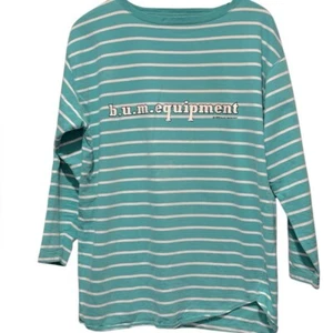 VTG 90s BUM Equipment Long Sleeve Turquoise Blue Striped Unisex T-shirt Medium - Picture 1 of 10