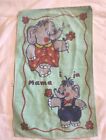 Vintage Baby Hand Towel/ Burp Towel; Elephants Mom & Baby Boy Green- 18 x 10